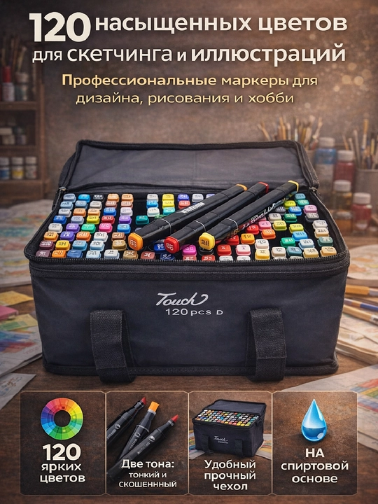 Touch skretch-markerlar to‘plami, 120 rang - 