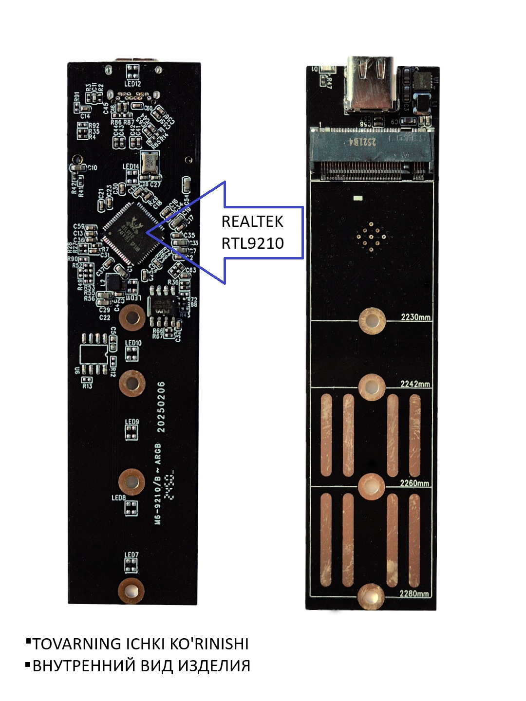 Корпус для M.2 NVMe SSD, адаптер USB 3.1 Type-C RTL9210 M&B+M, 10 Гбит/с