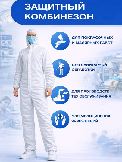 Защитный комбинезон от пыли, влаги, красок и эмульсий (маска KN95 в подарок)