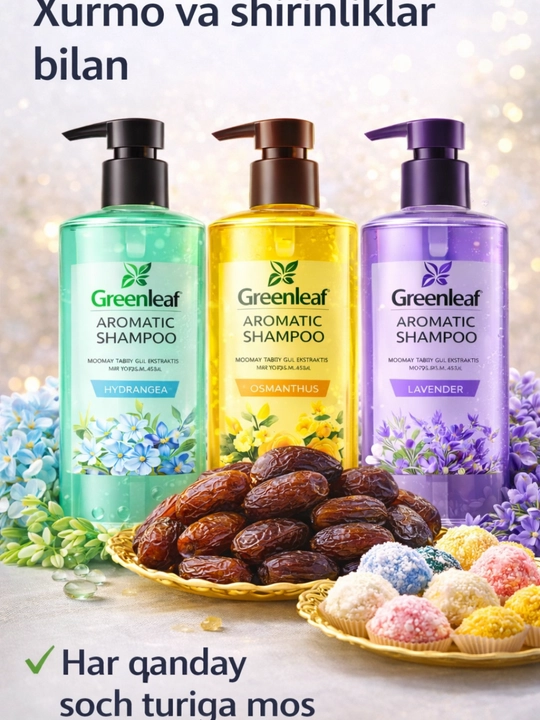 Greenleaf aromat shampun soch uchun chuqur tozalovchi namlantiruvchi yoqimli hidli  care