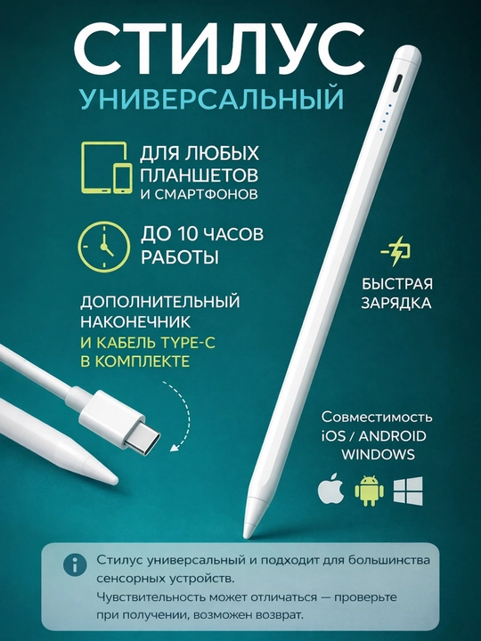 Универсальный сенсорный стилус для планшетов и телефонов, для iOS и Android  - 