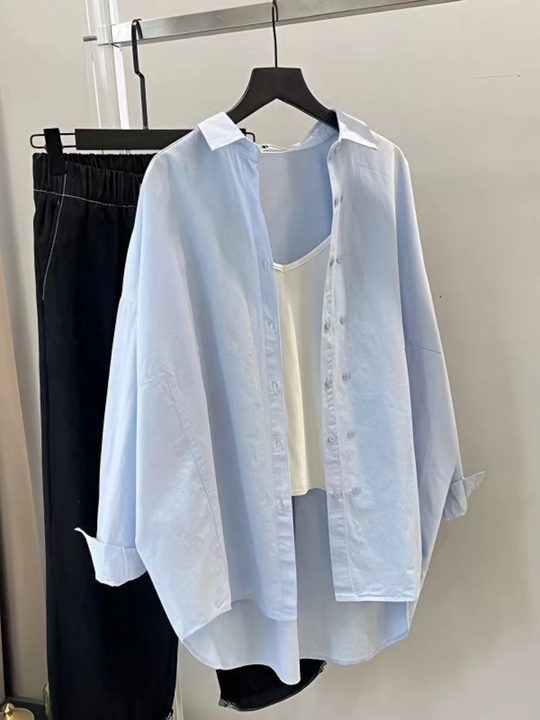Женская рубашка oversize, c длинным рукавом, свободный крой, летняя рубашка - 