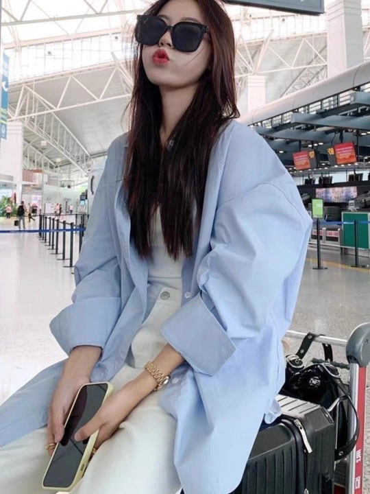 Женская рубашка oversize, c длинным рукавом, свободный крой, летняя рубашка