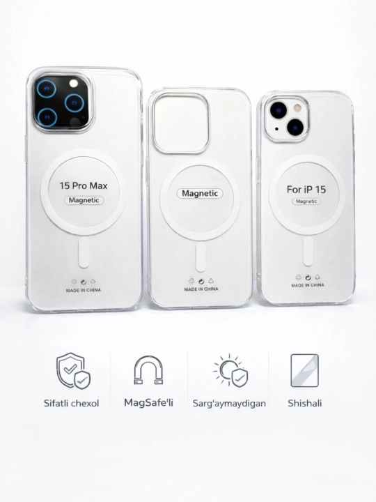 Чехол для iPhone 15 Pro Max/15 Pro/15,защита от пожелтения, с функцией MagSafe - 