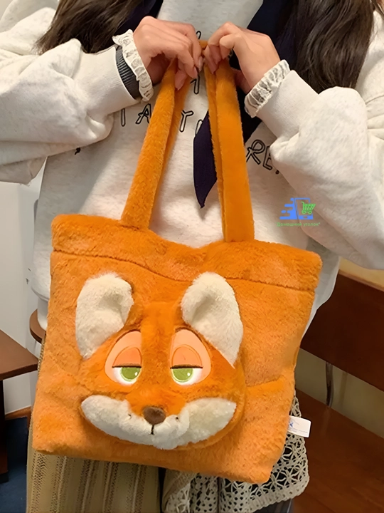 Zootopia paxmoq xarid qilish sumkasi: Nik Uayld va Judi Xoppsning mo'ynali yelka sumkasi