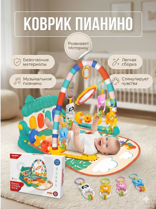 Chaqaloqlar uchun musiqiy rivojlantiruvchi gilamcha "Pianino"va o'yinchoq - 