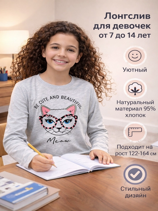 Весений лонгслив с яркой печатью, с длинным рукавом, для девочек - 
