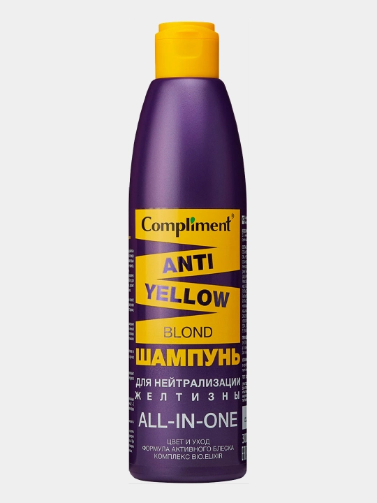 Sariqlikni neytrallash uchun COMPLIMENT ANTI-YELLOW BLOND soch shampuni, 300 ml - 