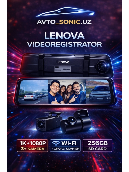 3 kamerali videoregistirator Lenovo, Wi-Fi orqali kuzatish - 