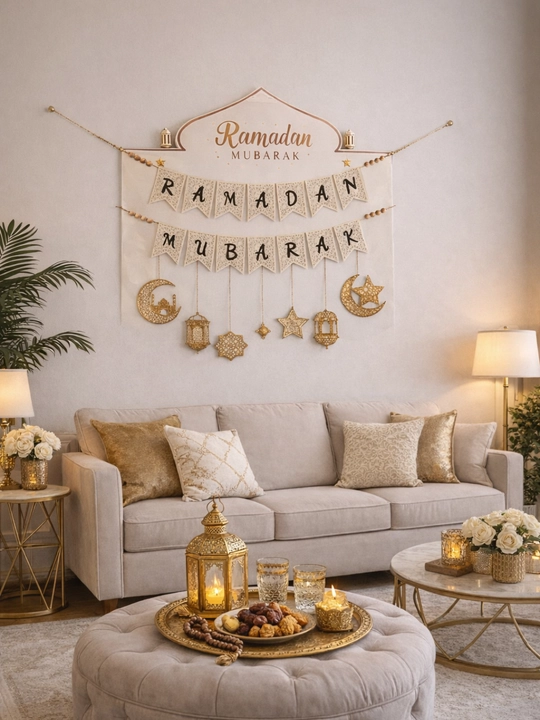 Ramazon Muborak bezak banneri – Ramazon uchun islomiy dekor va bayram yozuvi