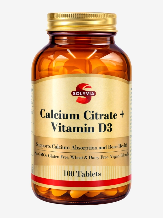 Solyvia Kalsiy Sitrat + Vitamin D3 — 100 tabletka, suyak va tishlar mustahkamligi uchun