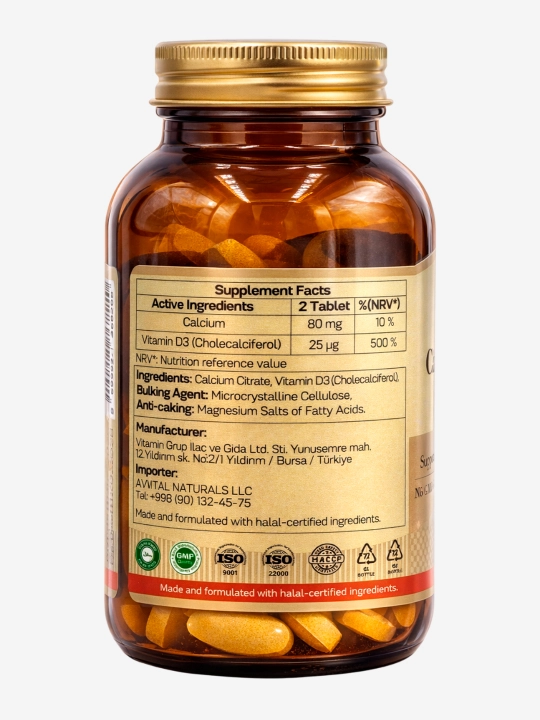 Solyvia Kalsiy Sitrat + Vitamin D3 — 100 tabletka, suyak va tishlar mustahkamligi uchun