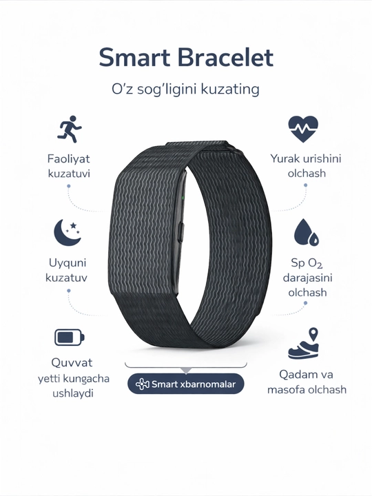 Smart Bracelet fitnes bilaguzugi yengil, qulay va WHP obunasi orqali cheksiz foydalanish imkoniyatiga ega