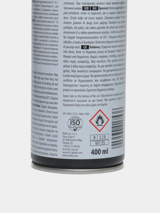 Rulmanlar uchun lityum aerozol moyi K2 LT-43 400 ML