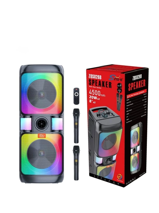 ZQS-8268: Мощная Bluetooth акустика с караоке и огненной RGB подсветкой - 