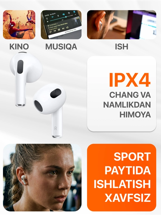 iPhone va Android uchun Pods 3 Premium simsiz minigarnituralari, changyutgichsiz, g'ilof bilan birga