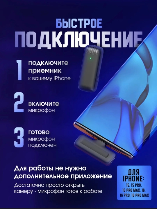 Simsiz mikrofon petlichka Android/iPhone uchun, Type-C, Lightning