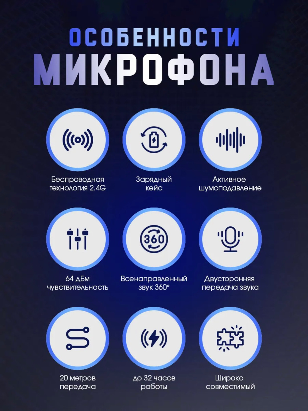 Simsiz mikrofon petlichka Android/iPhone uchun, Type-C, Lightning