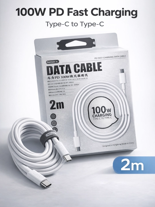 REMAX Zaryadlash kabeli, 100W, Type-C to Type-C 1 va 2 metr uzunlikda tezkor zaryadlash