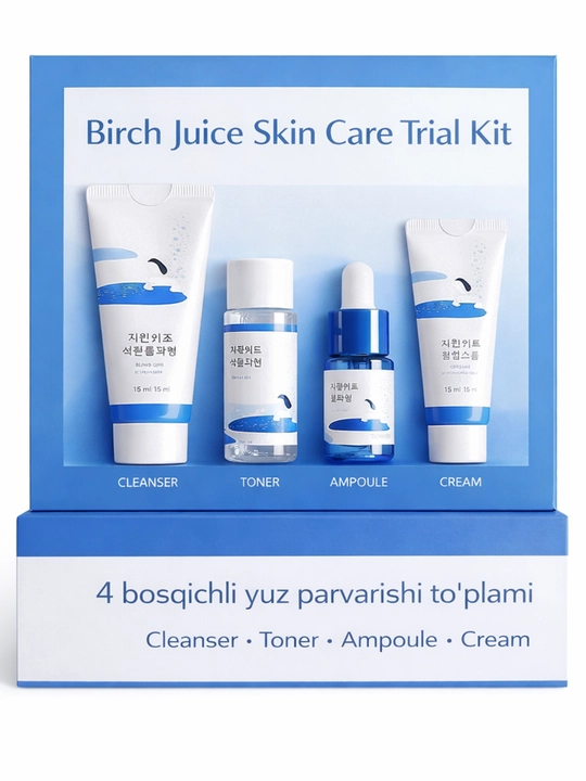 Набор корейской косметики Round Lab Birch Juice мини, для лица, очищение, увлажнение, уход - 