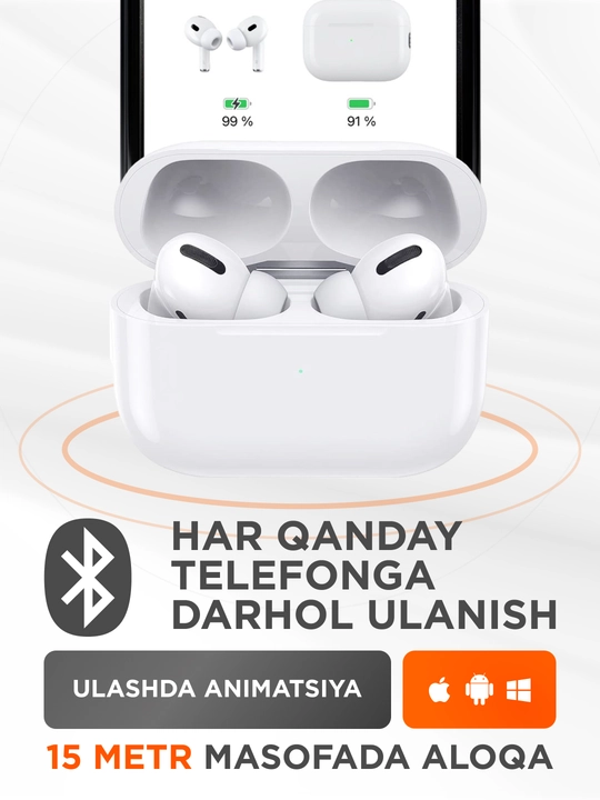 Simsiz quloqchinlar Pro 2 Premium, iPhone va Android uchun sensorli naushnik. ShopLand