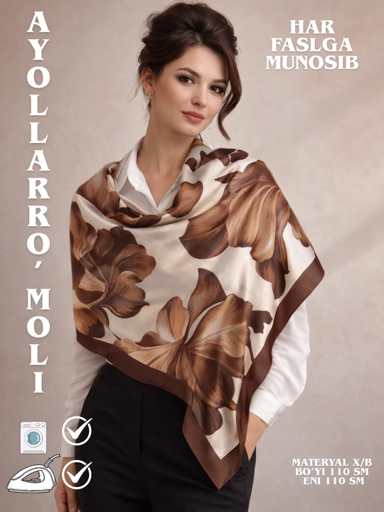 Ayollar paxta ro‘molI ayollar bosh ro‘molchasi,ayollar uchun ro‘mollar, sovg‘a, 110x110 sm