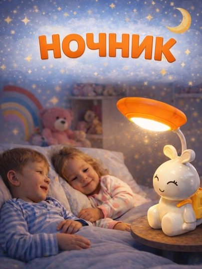 Беспроводной ночник для детей, аккумуляторный, для домашней спальни, настольная лампа — KOMOW-SVITILNIK3-БЕЛЫЙ