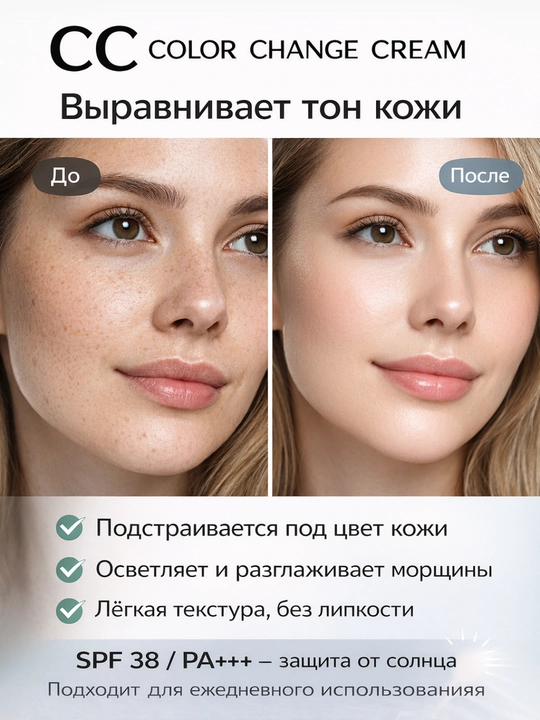 CC крем SPF38 – подстраивается под тон кожи, отбеливание и лифтинг