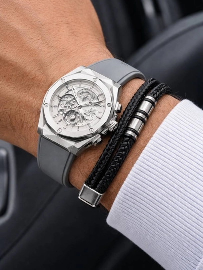 Набор для мужчин: часы Hublot + браслет — ASMADA-SBKOPT-СЕРЫЙ