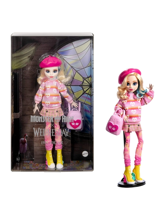 Monster High x Wednesday Enid Sinclair, коллекционная кукла, розовый образ, берет, рюкзак - 