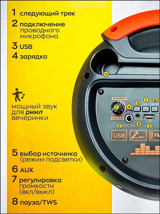 ZQS Большая беспроводная колонка Bluetooth,караоке, с RGB подсветкойс микрофоном и пультом