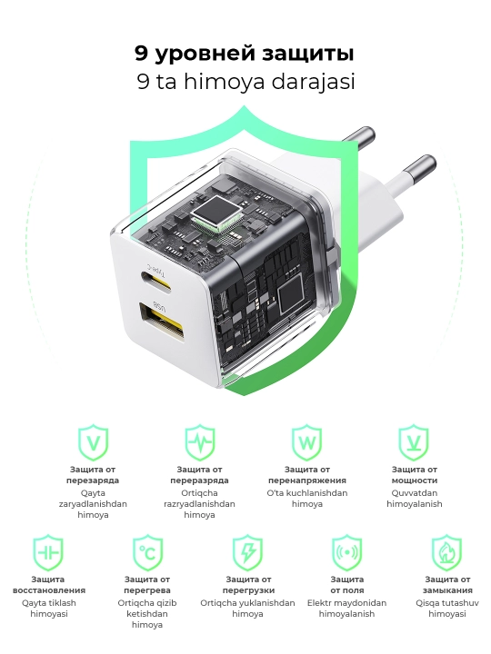 Universal zaryadlash qurilmasi Baseus Palm Fast Charger C+U, 20 Vt zaryadchik