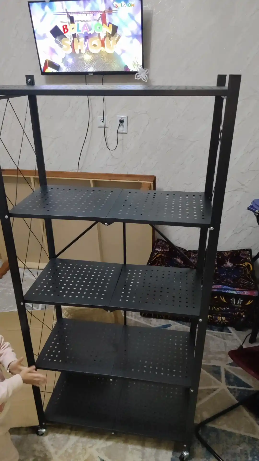 Stelaj etajerka g‘ildirakli 3/4/5 polkali, uy va ofis, yig`iladigan, shkaf, tokchalar