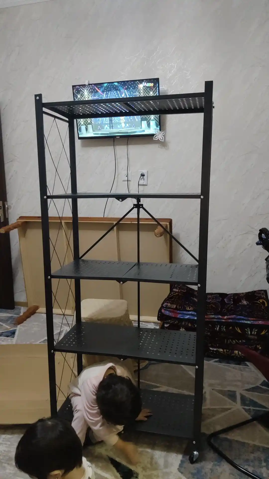 Stelaj etajerka g‘ildirakli 3/4/5 polkali, uy va ofis, yig`iladigan, shkaf, tokchalar