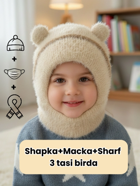 Шапка, шапка для девочек, шапка шарф, комплект шапка и шарф, 6–12 лет - 