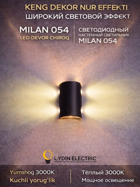 LED, настенный, светильник, Milan 054, Декоративный, 3000K, IP65 - 