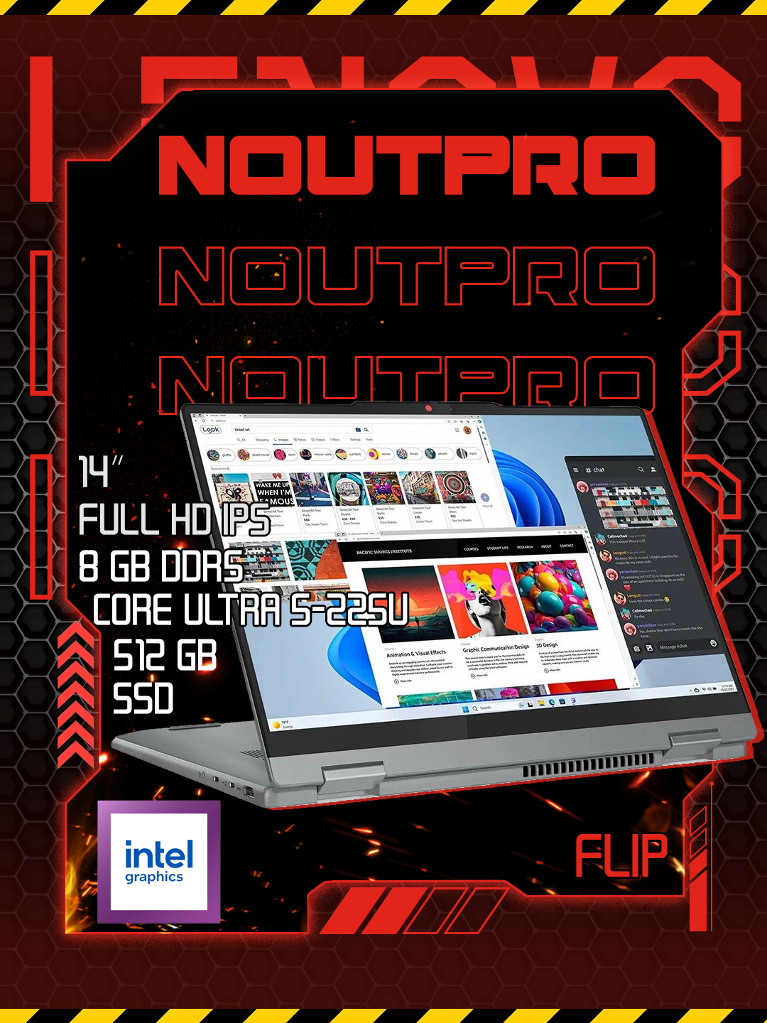 Ноутбук Lenovo Flip, Intel Core ULTRA 5-225U(14"Touchscreen IPS 360°),RAM 8GB, SSD 512GB за 7299000 сум со скидкой 64%. Uzum Market