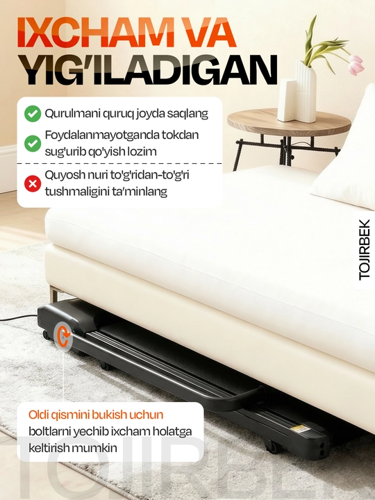 Uy uchun yig‘iladigan elektr yugurish yo‘lagi, 8-12 km-soat