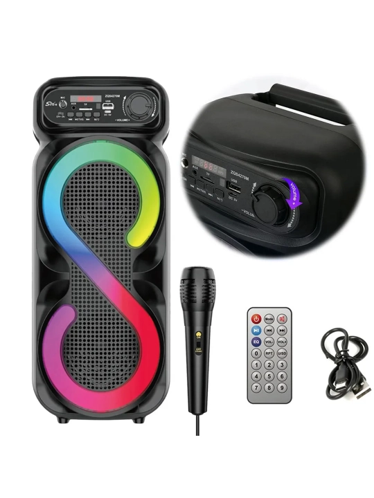 ZQS Katta Bluetooth simsiz karnay, karaoke, RGB yoritish, mikrofon va pult bilan