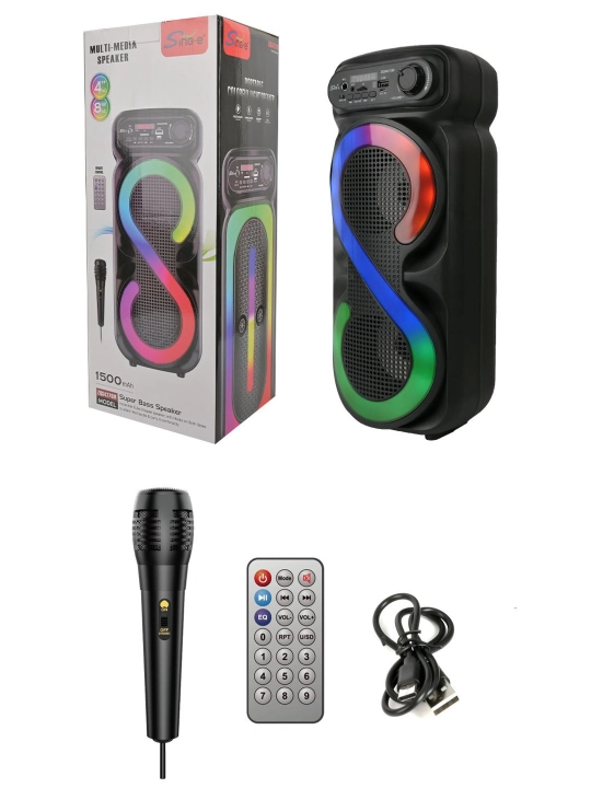 ZQS Katta Bluetooth simsiz karnay, karaoke, RGB yoritish, mikrofon va pult bilan