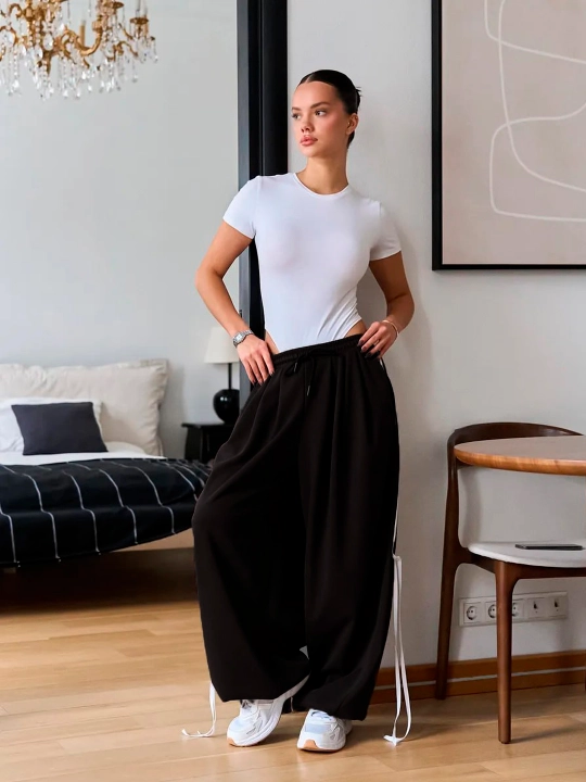 Женские широкие спортивные штаны (oversize jogger), трикотажные брюки, весна-осень - 