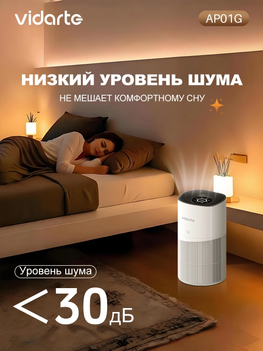 Очиститель воздуха Немой CADR 430 м³ HEPA H13 Wi-Fi для дома и офиса VIDARTE