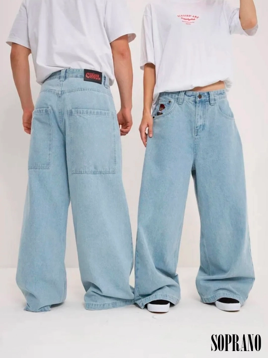 Chill Boy keng baggy jinsilar, erkaklar, ayollar va o‘smirlar uchun, o‘lchamlar XXXS–XL
