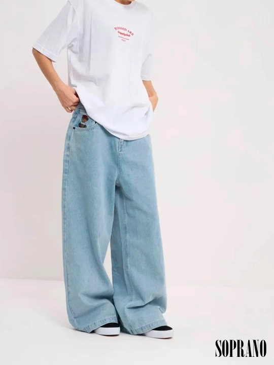 Chill Boy keng baggy jinsilar, erkaklar, ayollar va o‘smirlar uchun, o‘lchamlar XXXS–XL
