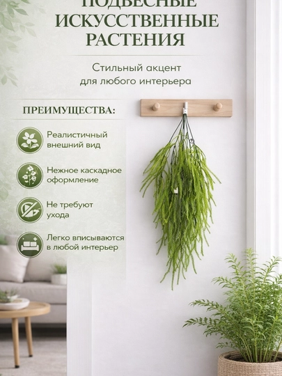 Подвесные искусственные цветы каскадные для интерьера — HOMEUM-SVETIPODVESNIYE-ЛЗЕЛЕН