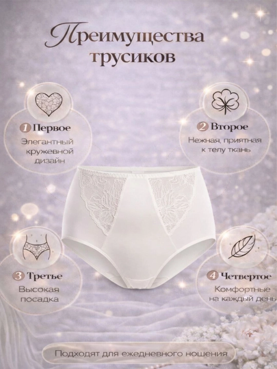 Трусы "слип" с высокой талией из трикотажа и кружева, Milavitsa, 268050