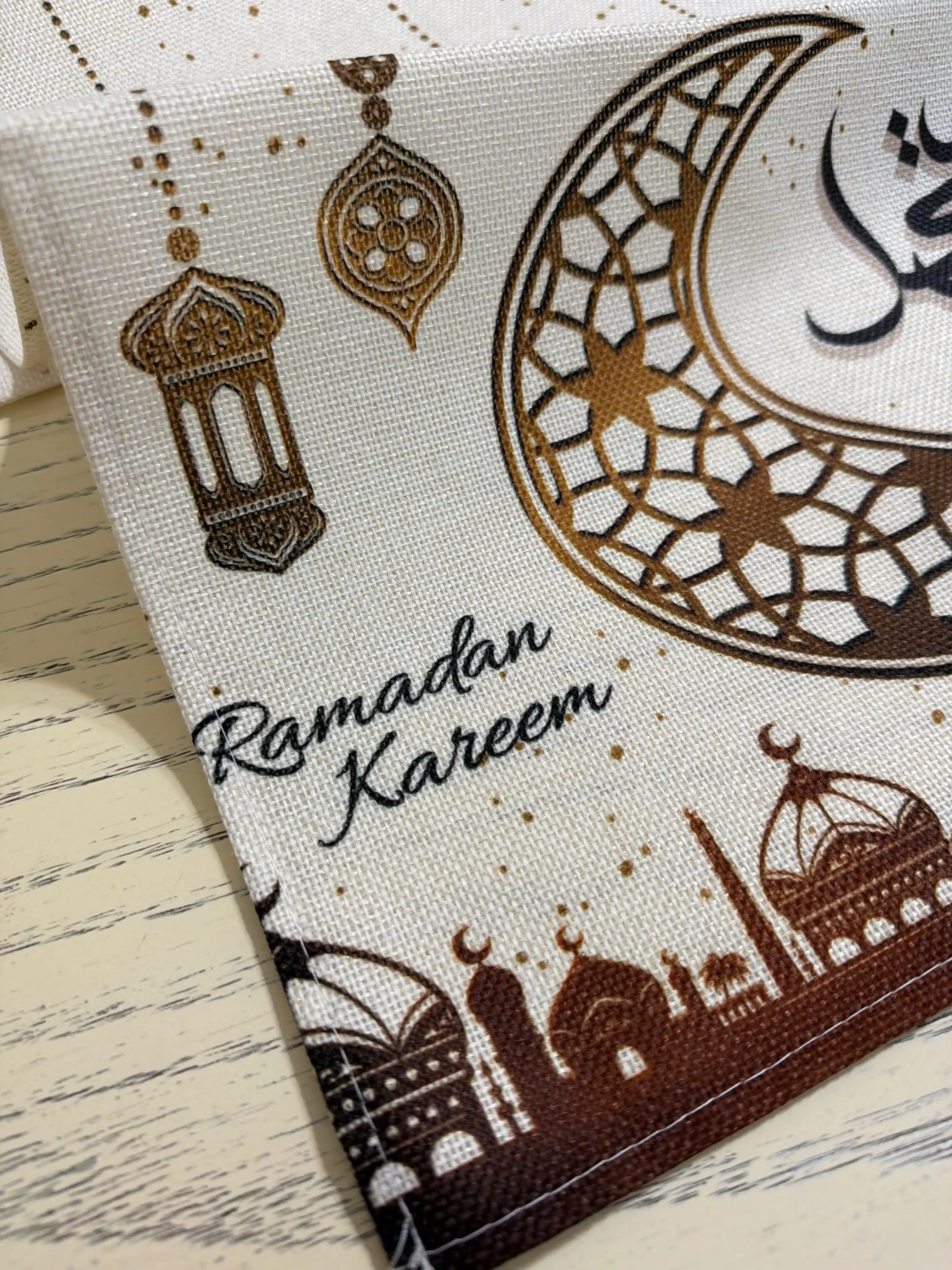 Ramadan uchun stol raneri, oy va yulduz, fonus naqshli, Eid Muborak uchun stol bezagi