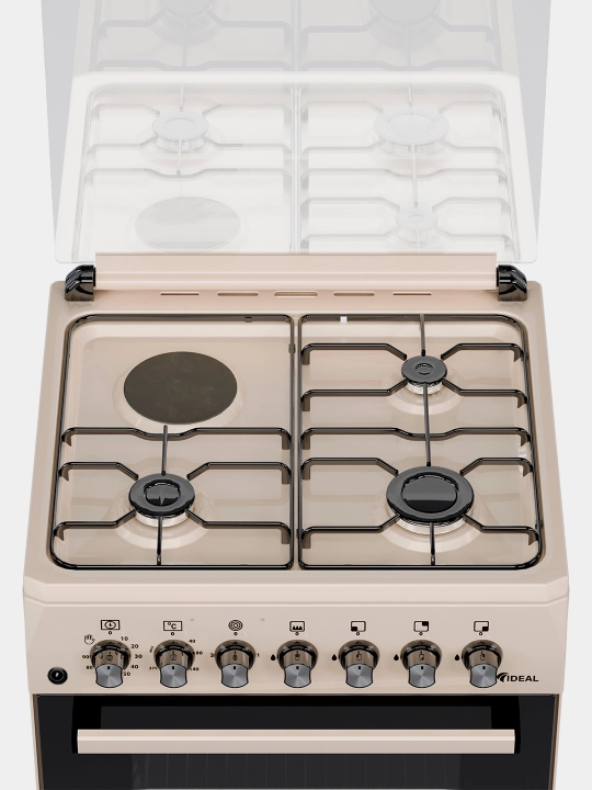 Ideal L350 — 4 konforkali gaz plita + 65 litr pech, Tez pishirish, ishonchli dizayn, oqish