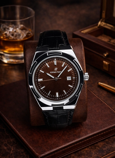 Мужские наручные часы Audemars Piguet — кварцевый механизм, элегантная и надёжная модель — YUTOP-45W0003-ШОКОЛ
