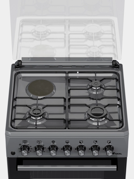 Gaz plita Ideal L350 3+1, 65 litr pech, 60×60 cm — 4 konforka, kulrang